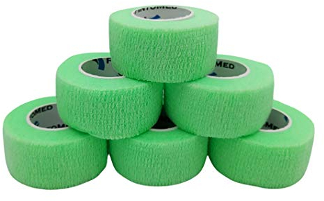 BENDAGGIO COESIVO - VERDE NEON garza elastica, 6 rotoli x 2.5 cm x 4.5 m autoadesiva flessibile bende, qualità professionale, primo soccorso - Sports Wrap Cohesive Bandage - Confezione da 6