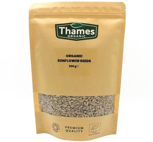 Organic Sunflower Seeds - Raw, Vegan, GMO-Free - No Additives or Preservatives - High in Vitamin E and Fiber, Source of Protein, Certified Organic - Thames Organic 500g