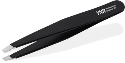 YNR Tweezers for Facial Hair Women – Stainless Steel Slanted Eyebrow Tweezer for Precision Hair Plucking, Chin, Ingrown Hair, Splinters & Tick Remover for Men & Women | (Black)