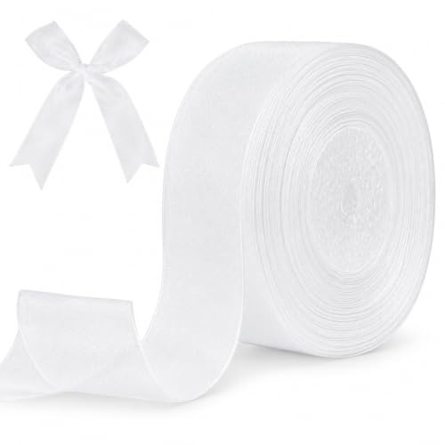 tenn well White Chiffon Ribbon 40mm, 45 Meters Chiffon Ribbon | for Gift Wrapping, Crafting, Hair Bows, Wedding Party and Christmas Tree