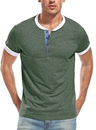 WAZZAP Henley T-Shirt à Manches Courtes Bouton Col Tunisien Slim Fit pour Homme Tee Shirt
