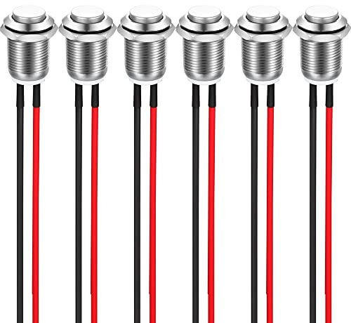 Guuzi 6 Piezas 12mm 2A 12V/24V/125V/250 Vac Botón Momentáneo Carcasa De Metal con Precableado, Botón Pulsador Impermeable Ip65 (Cabeza Alta)
