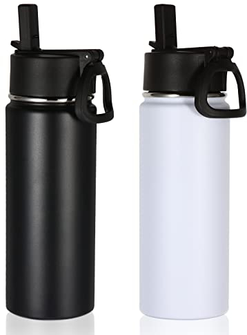 Volhoply 18oz Insulated Water Bottle 2 Pack, Multipack Kids Stainless Steel Water Bottles with Straw Lid,Double Wall Vacuum Sports Flask Keep Hot and Cold (Mix,2 Pack)
