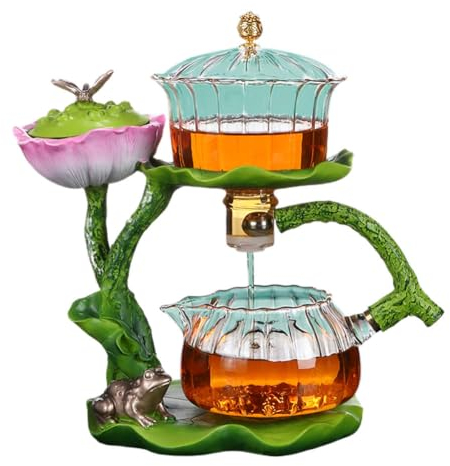 MYBAQ, Set di teiera magnetica con fiore di loto, set da tè magnetico per kung fu, set da tè in vetro Lazy Kung Fu, set di teiera semi automatica in vetro, per preparare tè sfusi e fiori a casa e in