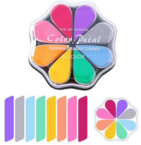 Bubuny Stempelkissen Bunt Blütenblätter Ink Pad 8 Farbe, Fingerstempelfarbe Bunt Abwaschbar Stamp Pad für Papier Handwerk,Fingerabdruck Leinwand Hochzeit,Scrapbook