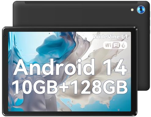 WEKYMES Tablette 10 Pouces, Tablette Android 14 avec 10Go RAM +128Go ROM (1To TF), Octa-Core Processor Tablette Tactile, Widevine L1, Bluetooth 5.0, Dual Camera, 5000mAh, WiFi 6 (Noir)
