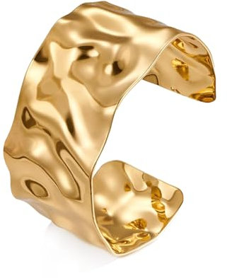 LOCCY Breit Gold Armreif für Damen, Schlichte Gold Offen Armreif Damen Verstellbar Golden Manschette Armband Manschettenarmbänder für Frauen Teen Mädchen (Golden Armband 2)