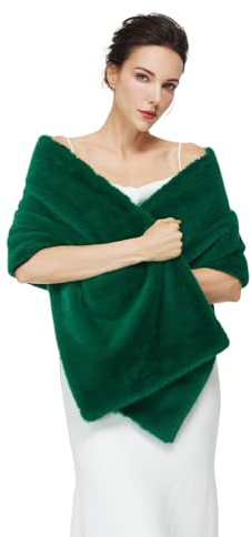 BEAUTELICATE Faux Fur Shawl Wrap Winter Wedding Shrug Bridal Bridesmaid Stole Scarf Women’s Warm Cover Up One Size