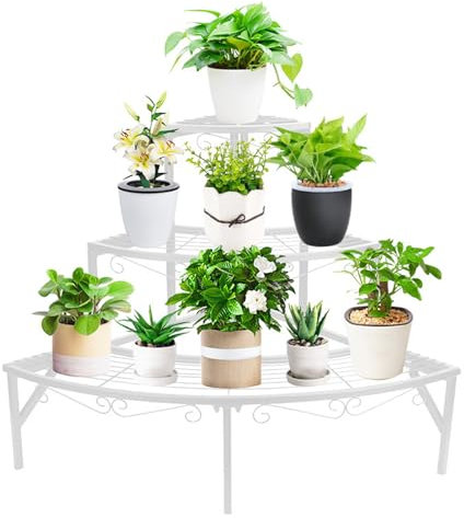 WZWTYSM Étagère d'angle à 3 Niveaux en métal pour Plantes, présentoir de Pots de Fleurs de Style escalier, présentoir de Plantes en échelle, étagère à Plantes en Quart de Rond pour Une Utilisation i