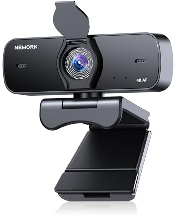 NEWORK Cámara Web 4K para PC con Sensor Sony, Enfoque automático y Cubierta de privacidad, cámara de transmisión Ultra HD 4K, 2 micrófonos con cancelación de Ruido, USB Plug & Play, 77° FOV, cámara