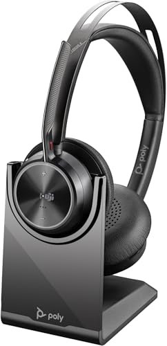 POLY Voyager Focus 2 UC Wireless Headset w/Microphone & Charge Stand - Compatible with PCs via included BT700 Bluetooth adapter or via USB cable; - Connect PC/Mac/Mobile via Bluetooth Black