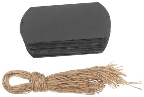 TIDTALEO 50 Cajas Pequeñas de Almohadas de Papel Kraft Negro con Cuerda Decorativa, Fáciles de Montar y Portátiles para Regalos en Bodas y Otras Ocasiones Obsequios