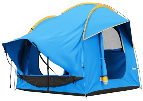 Outsunny 5-6 Personas Familia Hatchback Coche Tienda de campaña SUV con 3 Puertas y Ventana de Malla, para Trekking, Camping y Senderismo, Azul y Naranja