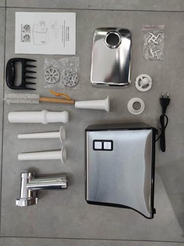 MINENICE Elektrischer Fleischwolf 4 in 1 mit 3 Edelstahlplatten, Cubbe und 3 Wurstfüllrohre, Kapazität 3.5 kg/min, 3 Klingen, Propower Kupfer Motor