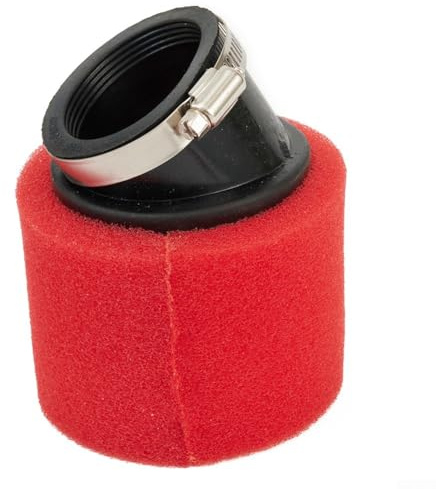 Sisinkal Filtro de aire de motor de 50 mm en ángulo para ATV, Go Kart, ciclomotor, scooter, moto de cross, color rojo con abrazadera, material de aluminio de espuma para motores grandes de tamaño