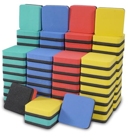 SITHON Magnetisk whiteboard svamp, 5 x 5 x 1,5 cm whiteboard suddgummi torkare svamp för klassrum kontor och hem (72 stycken)