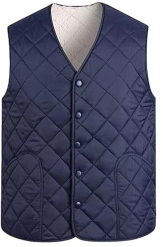 HUIANGLIYG Giubbotto Uomo Senza Maniche,Gilet Invernale In Pile Caldo Da Uomo, Senza Maniche, Casual, Con Scollo A V, Bottoni, Leggero, Trapuntato A Rombi, Imbottito, Con Tasche, Blu M