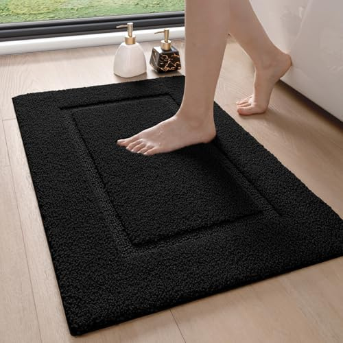 DEXI Alfombra de Baño 50 x 80 cm, Alfombrilla Antideslizante y Súper Absorbente, Alfombras de Microfibra Extra Suaves, Lavable a Máquina, Bañera, Ducha, Negro