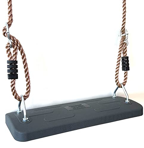 Schaukelsitz aus Gummi verstärkt mit Seil & verzinkten Ringen – wetterfest, rutschfest, mit Metallplatte – Outdoor Schaukel Sitz für Kinder & Garten, grau, 435 x 175 mm