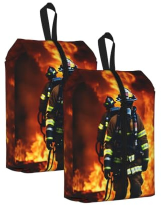 Firefighter Fireman Flame Print Waterproof Shoe Bag Travel Bag with Carry Strap Storage Bag Versatile Cosmetic Bag-2pcs