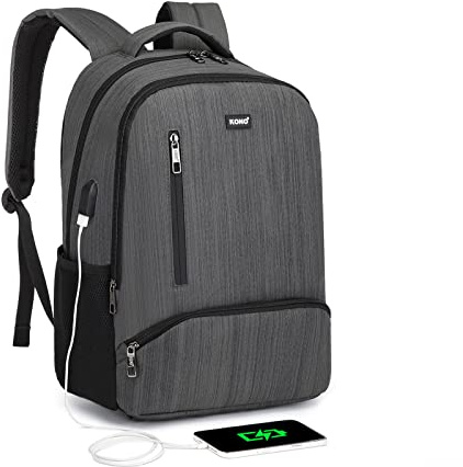 Kono Travel Laptop Backpack with USB Charging Port Water Resistant Work Business Computer Bag Schoolbag Rucksack for Women Men Casual Daypack Fits 15.6 Inch Laptop