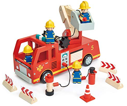Tender Leaf Toys TL8367-Camion Feuerwehrmann aus Holz