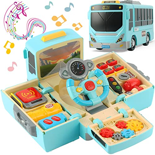 HONGTUO Autobus giocattolo con suoni e luci, giocattolo con volante, giocattoli per bambini con musica, regalo per 3-5 bambini e bambine
