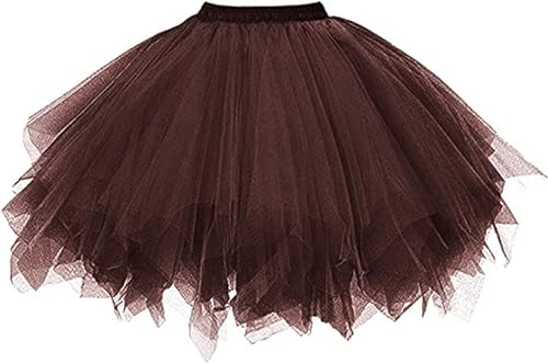 Dressever Damen Tüllrock 50er Rockabilly Petticoat Retro Tutu Ballet Cosplay Prom Abendkleider Anlass Schokolade Medium