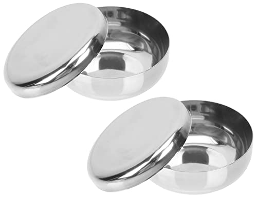 trabag 2 cuencos de arroz de acero inoxidable, redondos, para niños, cuenco de sopa coreano, ensaladera, fideos, vajilla con tapa (10 cm)