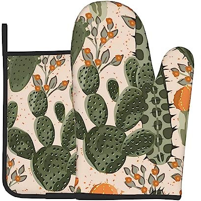 Set di guanti da forno e presine per cactus verde guanti da forno resistenti al calore e presine guanti da forno da cucina per cottura barbecue grigliare guanti da forno