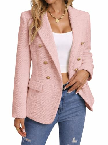 Winter Blazers for Women 2026 Crushed Velvet Work Outfits Sequin Business Peplum Attire Plus Size Blazers for Curvy Women Pink M