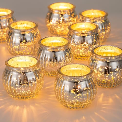 NUPTIO Glas Teelichtgläser Teelichthalter Teelichtglas: 12 Stück Silber Teelichter Halter Set Gerippt Kürbis Teelicht Klein Wohnzimmer Kerzenlicht Abendessen Tisch Geburtstag Parteien