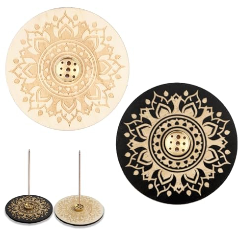 2 Pièces Porte Encens en Bois, Support Encensoir, Brûleur d'Encens en Bâton, avec Plateau Collecteur De Cendres pour La Méditation, Le Yoga Et La Décoration De La Maison (Couleur du Bois, Noir)