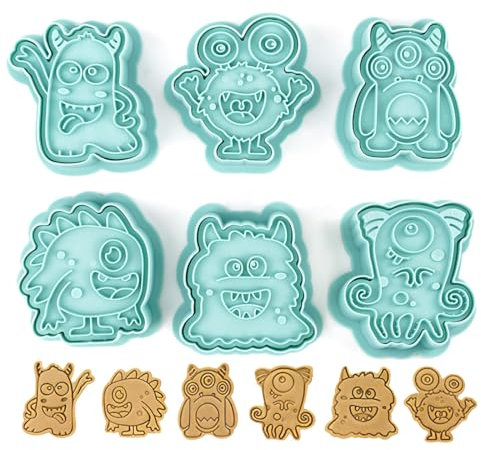 Weihnachten Ausstechfomen Set, 6 Stück Weihnachts Ausstecher Keksausstecher, 3D Weihnachten Plätzchenformen Cookie Cutter Keksform für Kinder Monster Keksform