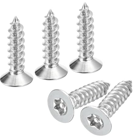 sourcing map Flat Countersunk Head Torx Screws, 50Pcs M6 x 25mm 304 Stainless Steel Tamper Proof Sheet Metal Screws with Bit T30, Self-Tapping Anti-Theft for Wood, Mechanical Industry (Silver)