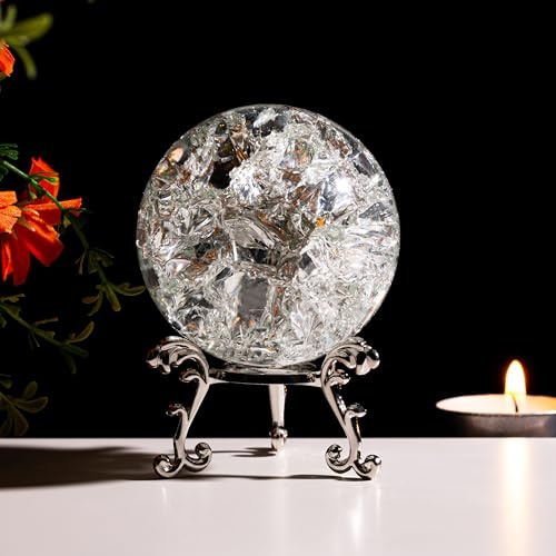 Sahoottie 60mm Ice Cracked Crystal Ball Paperweight Ice Cracked Glass Ball Gifts for Women Men Ice Cracked Glass Ball Ornaments