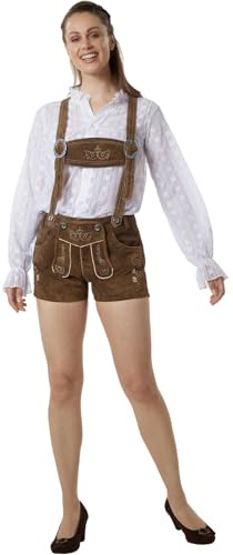 dressforfun Pantaloni in Pelle Jessie, Pantaloni Marroni Donna Tradizionali Vestito Tirolese Bavarese per Oktoberfest Costume, Dirndl, Ricami Elaborati, Bottoni in Osso -Stile Josie, 44