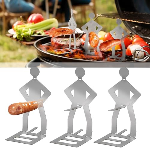 Onlvmyur Support À Saucisses pour Barbecue, Lot de 3 Support Saucisse Barbecue en Acier Inoxydable Ustensiles Barbecue Drôle Accessoires Barbecue pour Camping Pique-Nique en Plein Air
