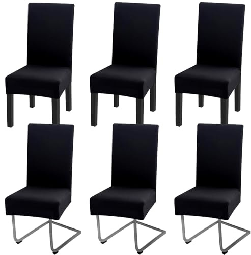 Hopelit Stolsöverdrag set om 6, stolskydd, svängstolar, avtagbara tvättbara spandex, universella stretchstolsskydd, skydd för matsal, hotell, kök, bröllopsdekoration, svart