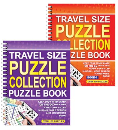 Sixstore A5 Spiral Bound Travel Size 3 in 1 Sudoku, Ricerca Parole, Cruciverba Collection Book, Arancione e Viola, 2 Libri Fornitura