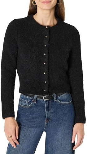 Amazon Essentials (Scelto da Demi) Cardigan con Bottoni in Finto Mohair, Vestibilità Classica Donna, Nero, M