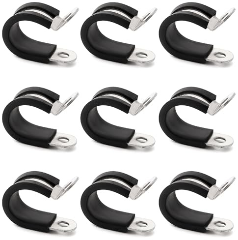 YYIGVMO 9 Pezzi 16mm Fascette Stringitubo in Gomma, Clip a P Rivestite in Gomma, Morsetto a P in Acciaio Inox 304, per Fissare Tubi e Cavi