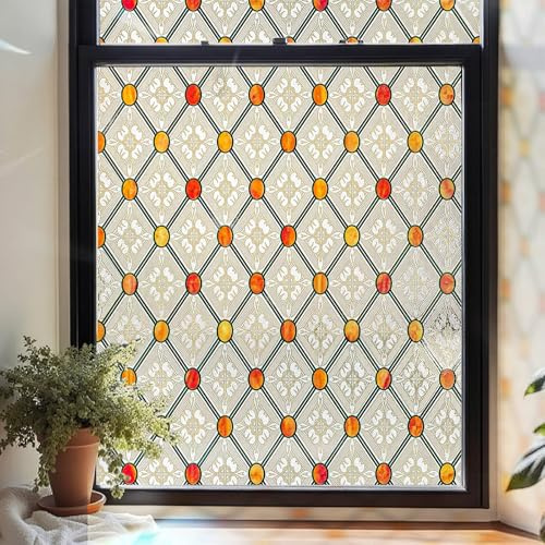 stained glass Window Film, Decorative Window Privacy Film for Door (Gothic tracery, 44X120CM)
