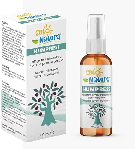 Solo Natura HUMPRESS - Integratore con Olivo e Biancospino per la Funzionalità dell'Apparato Cardiovascolare - Con Vischio e Coenzima Q10, Formato Spray Sublinguale 100 ml