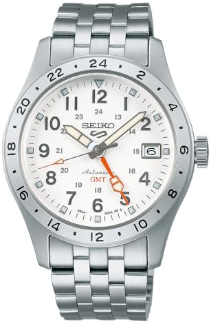 Seiko 5 Sports Orologio Automatico GMT, Quadrante Bianco, Bracciale in Acciaio, Modello SSK059K1