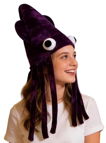 Zohuwerui Gorro Divertido de Calamar - Gorros de Disfraz de Calamar Divertidos - Sombrero de Animal Marino,para Adultos, Niños y Niñas, Actuaciones en Escenario, Halloween, Navidad, Cumpleaños
