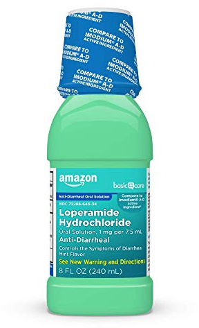 Amazon Basic Care Loperamide Hydrochloride Oral Solution, 1 mg per 7.5 ml, Anti-Diarrheal Medicine, Anti-Diarrhea Medicine For Kids and Adults 12 Years and Over, Mint, 8 Fluid Ounces (Pack of 1)