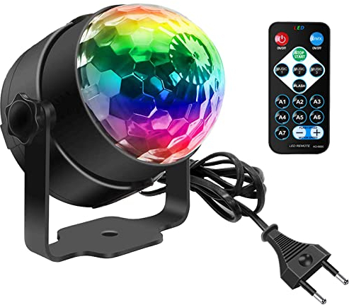 Discokugel, SEBRUANC Disco Lights LED Musikgesteuert DJ Party licht 360° Rotierende Ball Lights 3W RGB Bühnenlichter mit Fernbedienung für Home Geburtstag KTV Weihnachten 1pc