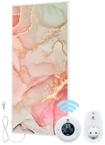 BR Bringer Bild Infrarotheizung mit Rahmen - Bildheizung mit UV Druck - 60x120x1,8cm - Fluid Art Marmor Optik, rosa