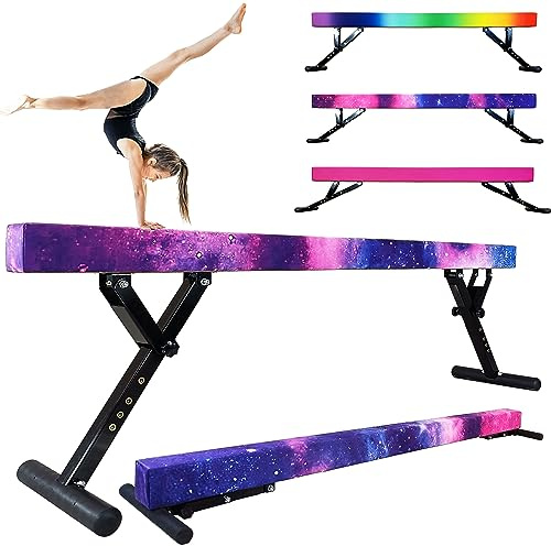 Seliyoo 8ft pantented Adjustable Balance Beam,high - Floor Beam,All rubbered Steel Base,Anti-Slip,Competiton Type Support All Skills Training at Home & Gym,Weight Limit 500 LBS